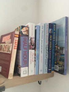 Cookbooks in Cornish cottage kitchen